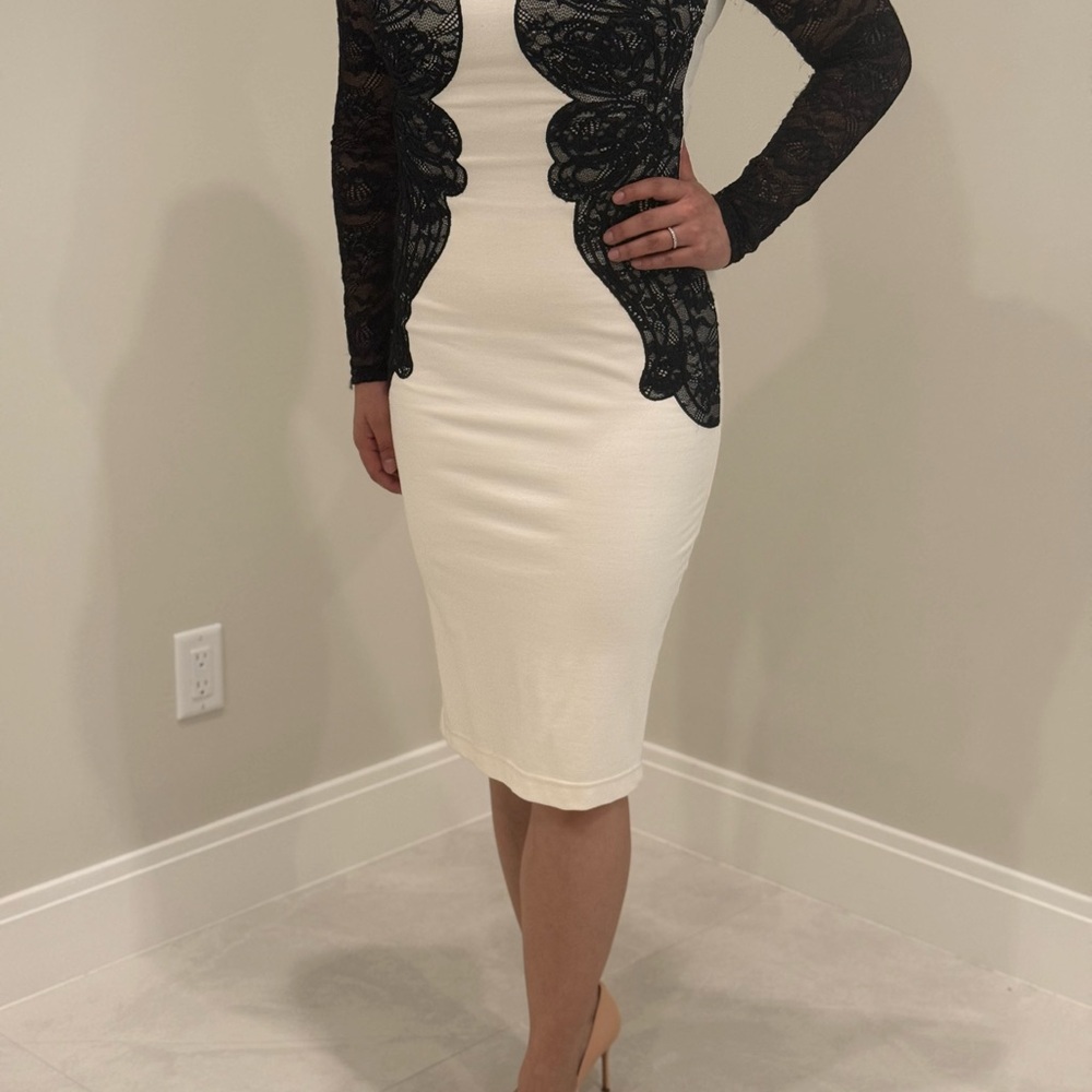 Elegant bebe Black and White Lace dress